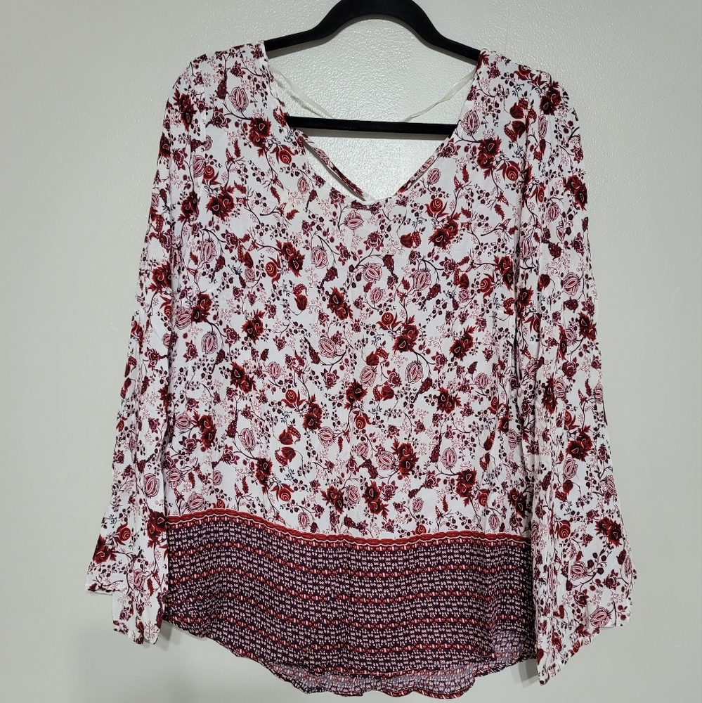 NWT Faded Glory Merlot Tunic Blouse with cross back Size L 100% Rayon - Picture 6 of 12